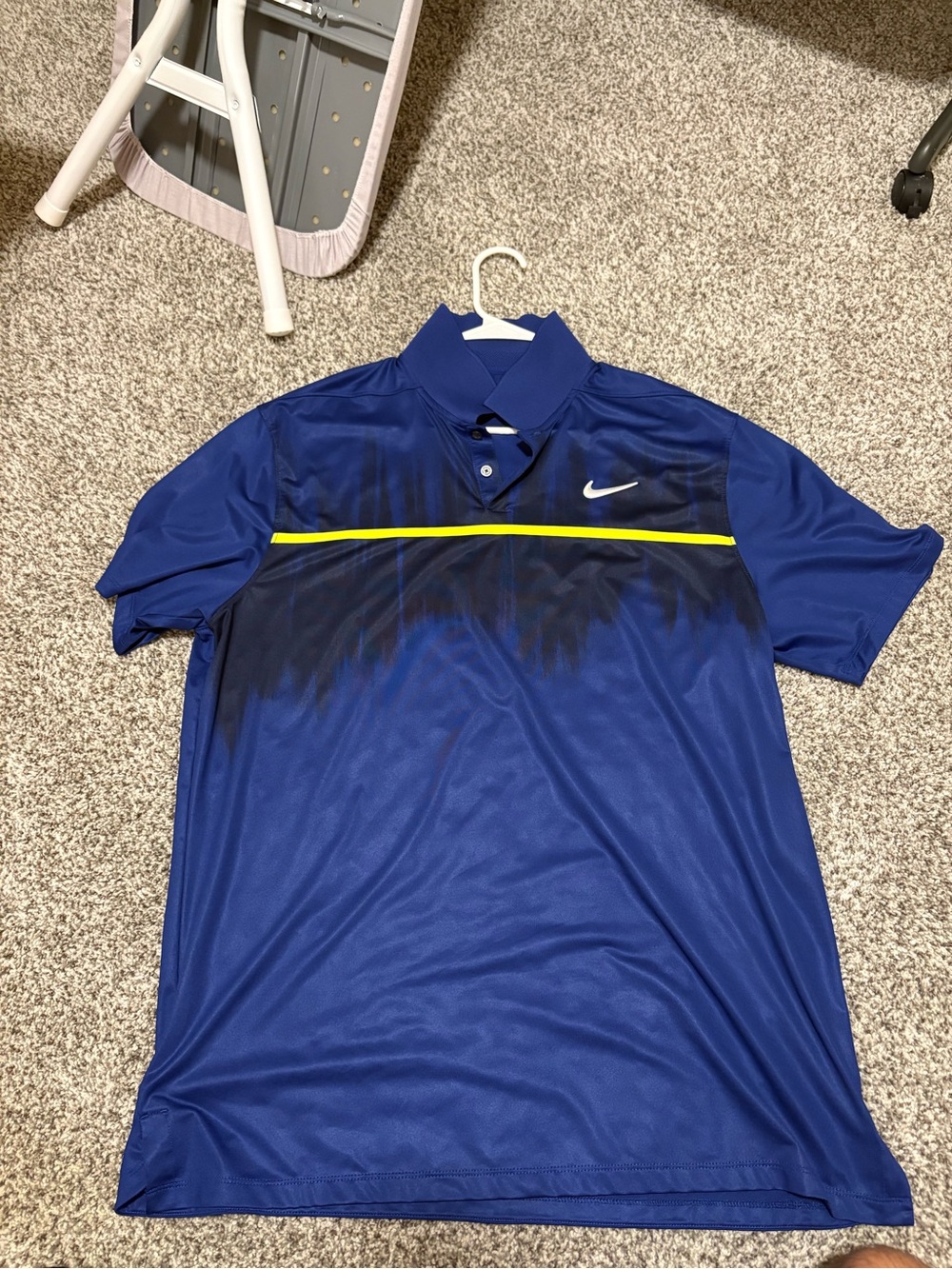 Nike Men's Royal Blue Polo with Neon Yellow Chest Stripe